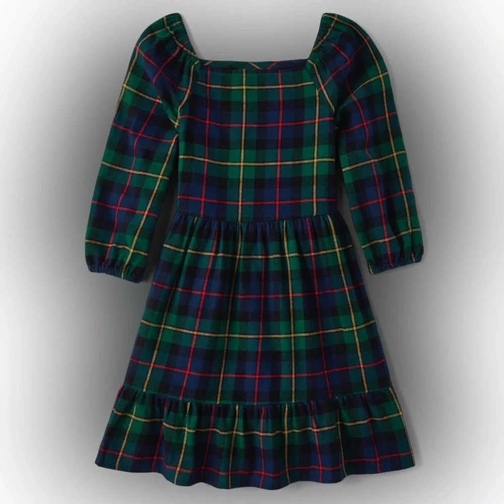 The Children’s Place Girls Matching Family Plaid Flannel Tiered Dress - Green